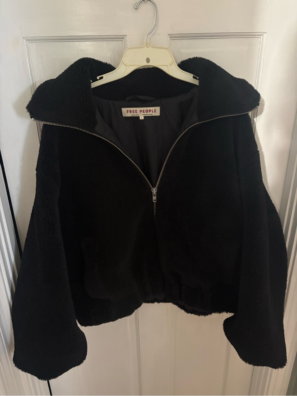 Free People Black Plush Teddy Zip Jacket